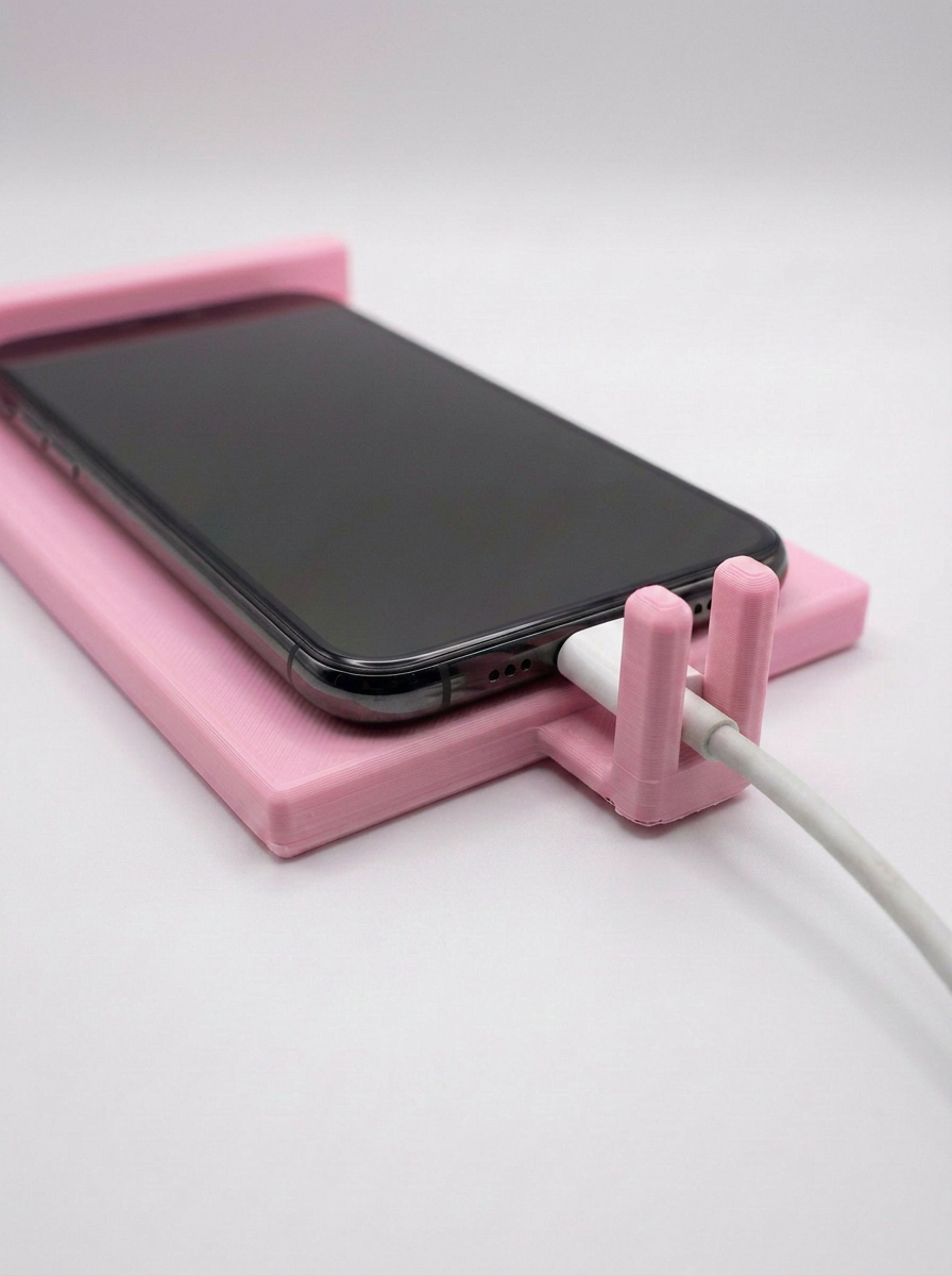 Pink Life C-Port base holding a phone with the USB-C charger locked between the retention fork prongs